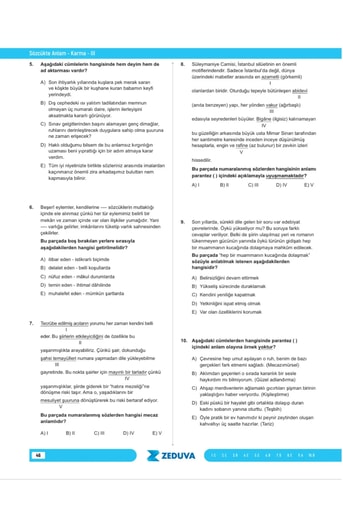 Zeduva 20 Günde Zemin Hazırla Paragraf Anlam Bilgisi Soru Bankası Türkçe Saati - Görsel 3